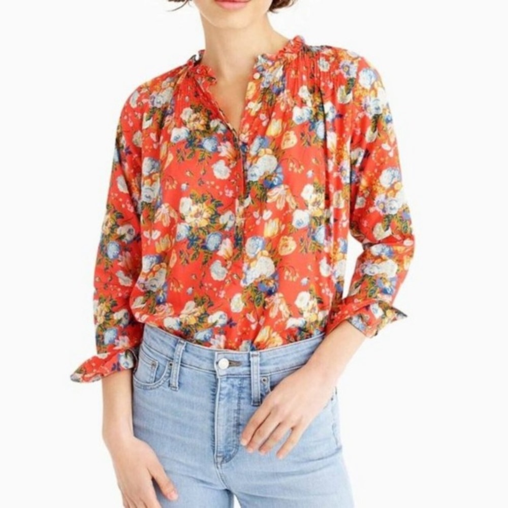 JCrew Floral Red Women's Top
